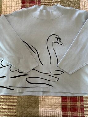 Anthropologie x Maeve Light Blue Sweater with Black Swan Motif